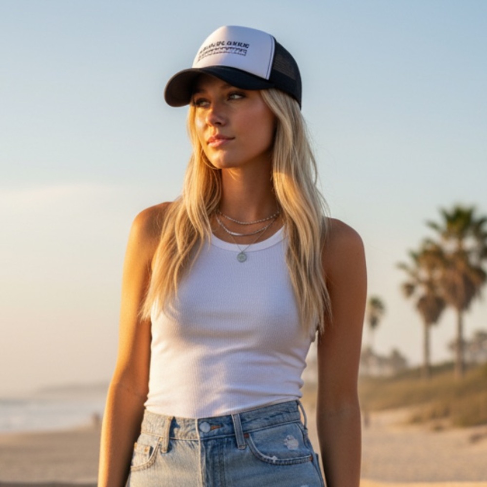 White Girl Wasted Trucker Hat Graphic Snapback Black White Red Size Adjustable